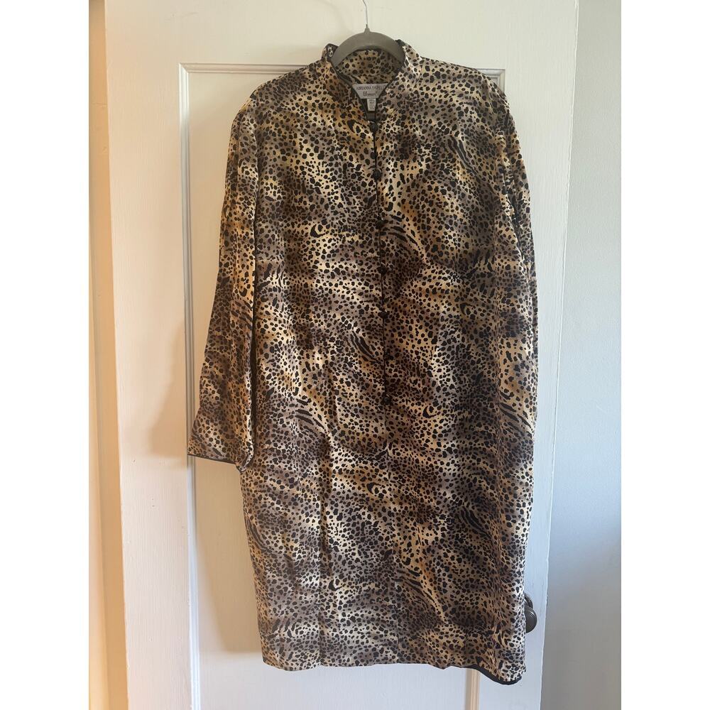 VINTAGE Adrianna Papell 100% Silk Leopard Print Duster Tunic Top Plus 20L